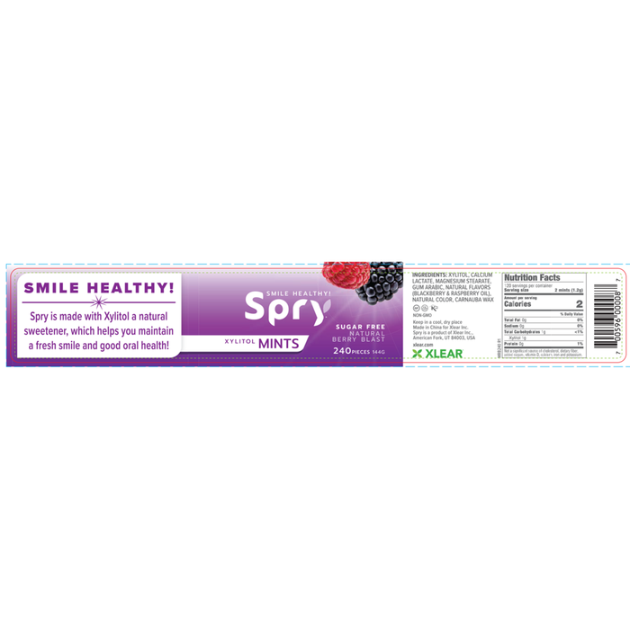 Natural Xylitol Mints by Xlear berry blast label