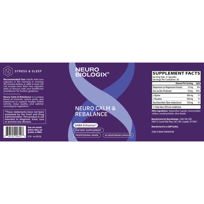 Neuro Calm and Rebalance 60 Capsules by Neurobiologix Label