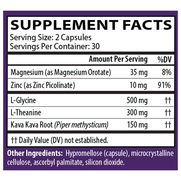 Neuro Calm and Rebalance 60 Capsules by Neurobiologix Supplement Facts Label