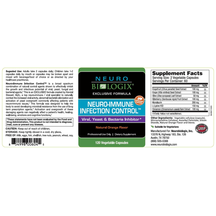Neuro Immune Infection Control 120 Capsules by Neurobiologix Supplement Facts