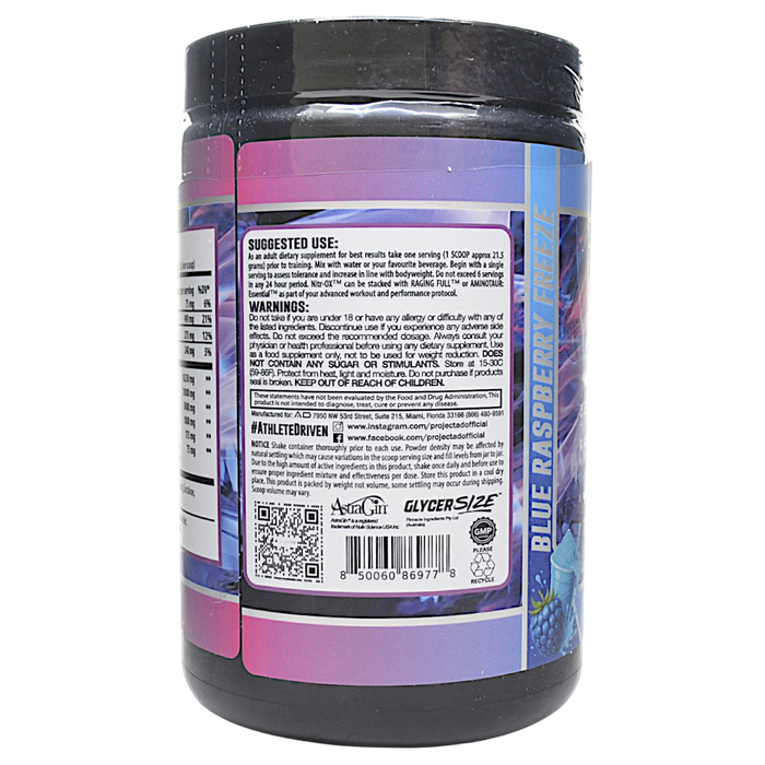 Project AD's Nitr-Ox 20 servings Blue Raspberry Freeze suggested use