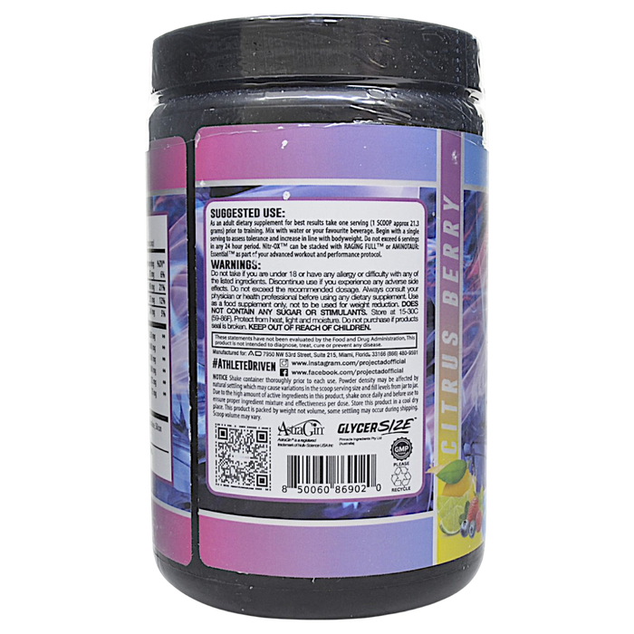 Project AD's Nitr-Ox 20 servings Citrus Berry suggested use