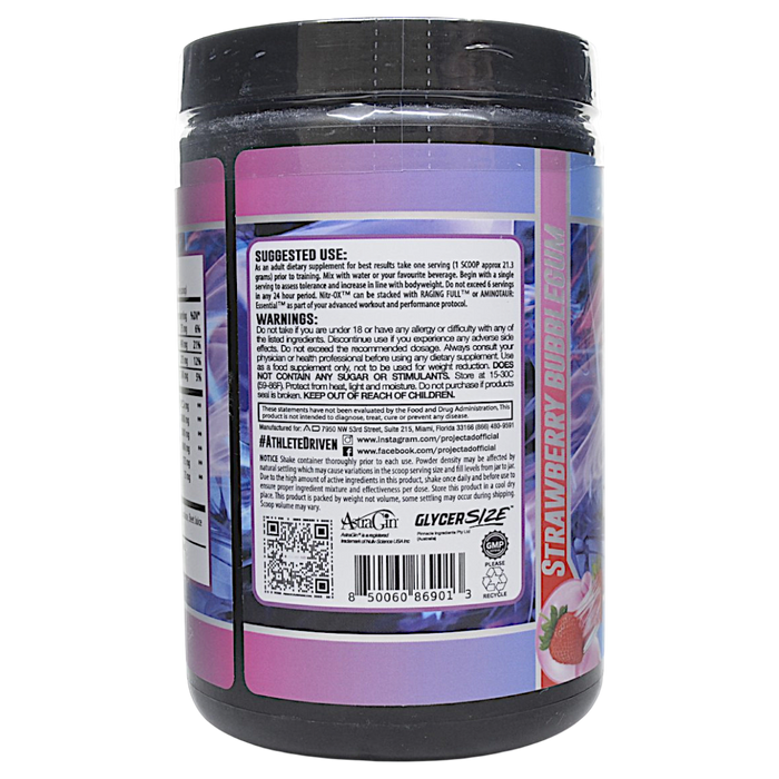 Project AD's Nitr-Ox 20 servings Strawberry Bubblegum suggested use