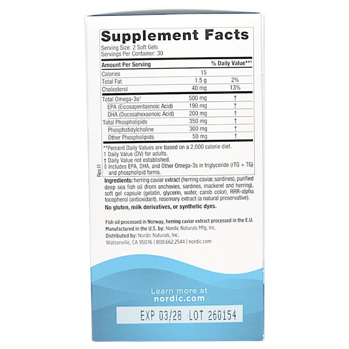 Nordic Naturals' Omega-3 Phospholipids 60 softgels Supplement Facts