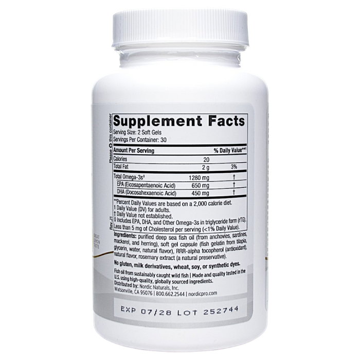 Nordic Naturals' ProOmega in Fish Gelatin 60 softgels Supplement Facts