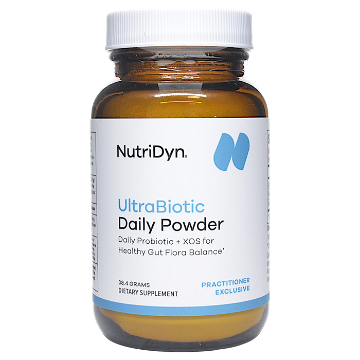 Bottle of NutriDyn's UltraBiotic Daily Powder 38.4 g