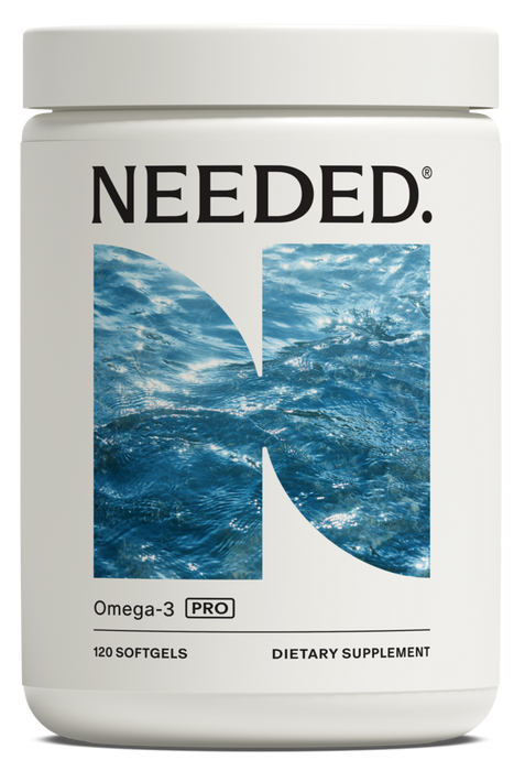 Omega-3 Pro 120 Softgels by Needed – front of bottle, prenatal omega-3 fish oil supplement 