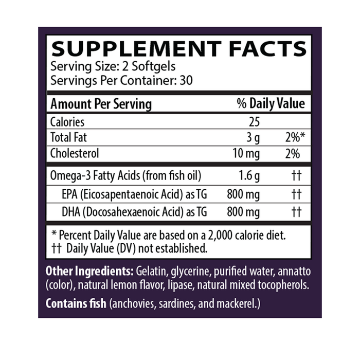 OmegaCell 1600 TG 60 Softgels by Neurobiologix Supplement Facts Label