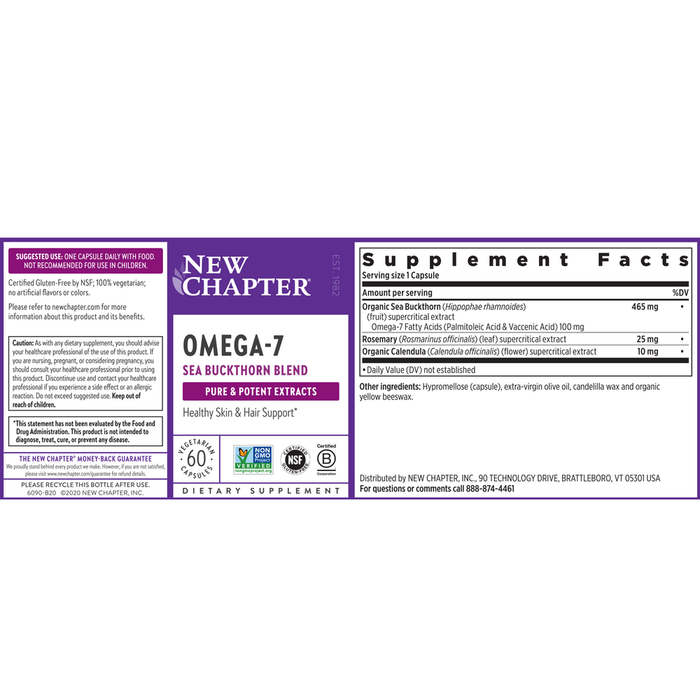 Omega 7 60 Capsules by New Chapter information label