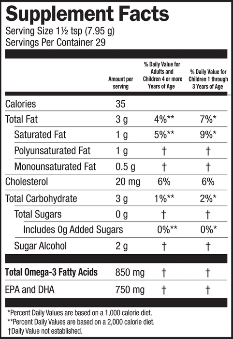 Omega Pals Lipsmackin' Citrus 8 oz by Barlean's Organic Oils supplement facts label