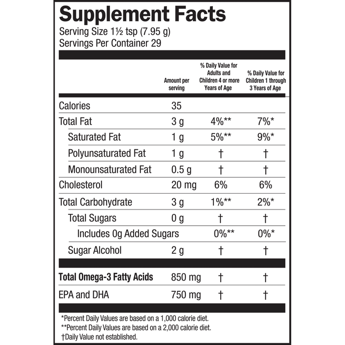 Omega Pals Lipsmackin' Citrus 8 oz by Barlean's Organic Oils supplement facts label