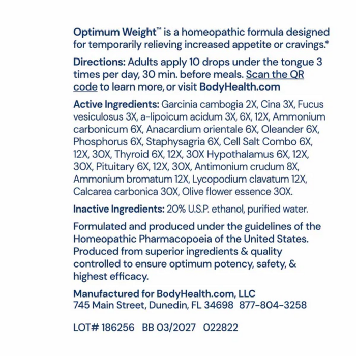 Optimum Weight description label