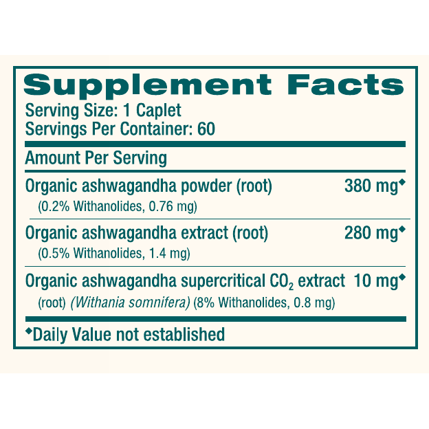 Organic Ashwagandha by Himalaya Wellness 60 supplement facts label
