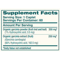 Organic Garcinia 60 Caplets by Himalaya Wellness supplement facts label
