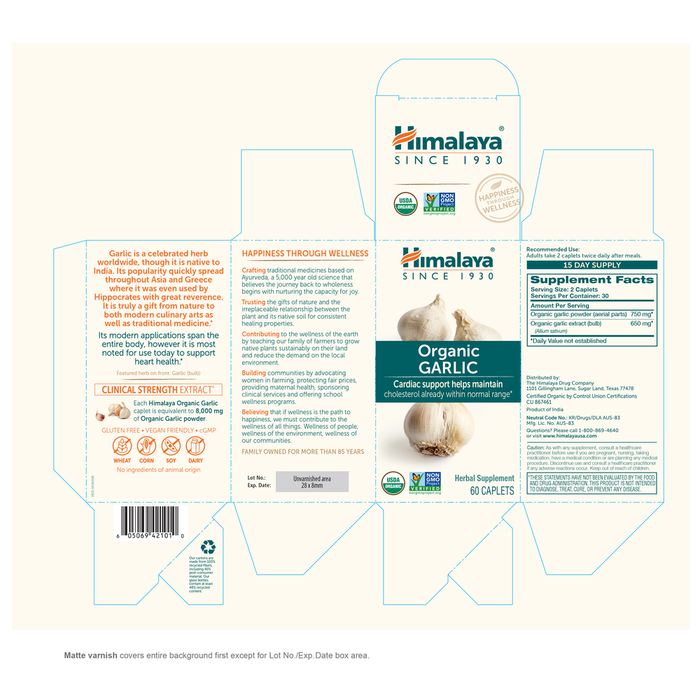 Organic Garlic 60 Caplets by Himalaya Wellness information label

