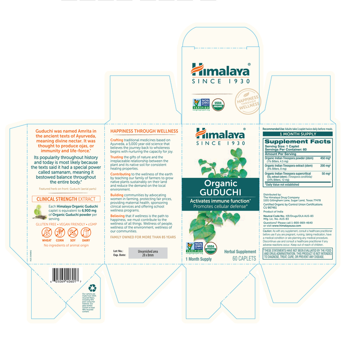 Organic Guduchi 60 Caplets by Himalaya Wellness information label
