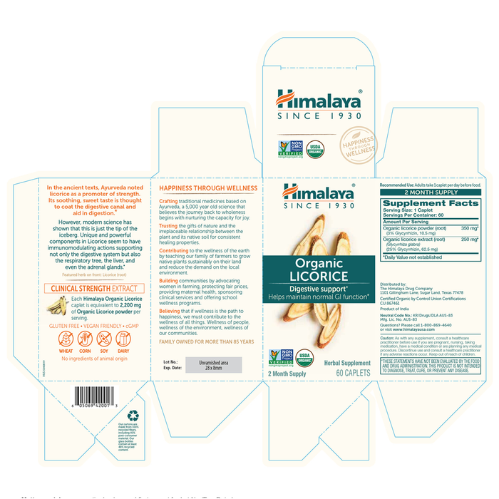 Organic Licorice 60 Caplets by Himalaya Wellness information label
