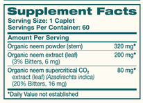 Organic Neem 60 Caplets by Himalaya Wellness supplement facts label
