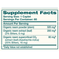 Organic Neem 60 Caplets by Himalaya Wellness supplement facts label
