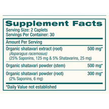 Organic Shatavari 60 Caplets by Himalaya Wellness supplement facts
