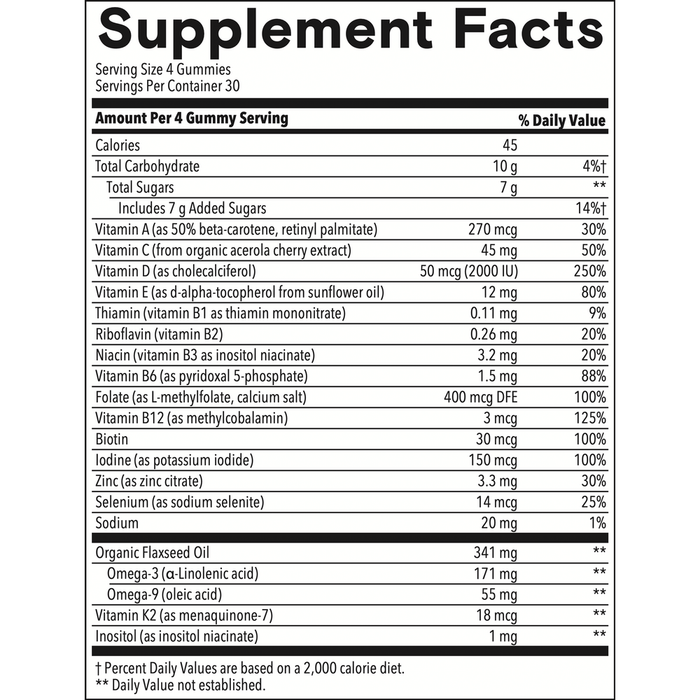 Organics Women's Complete 120 Gummies by SmartyPants Vitamins supplement facts label

