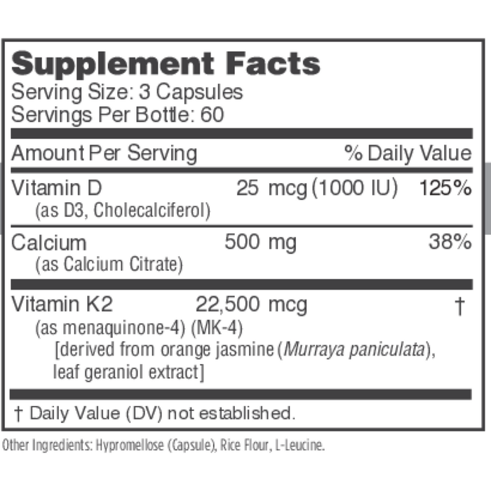Osteo-K 180 Capsules by NBI Supplement Facts Label