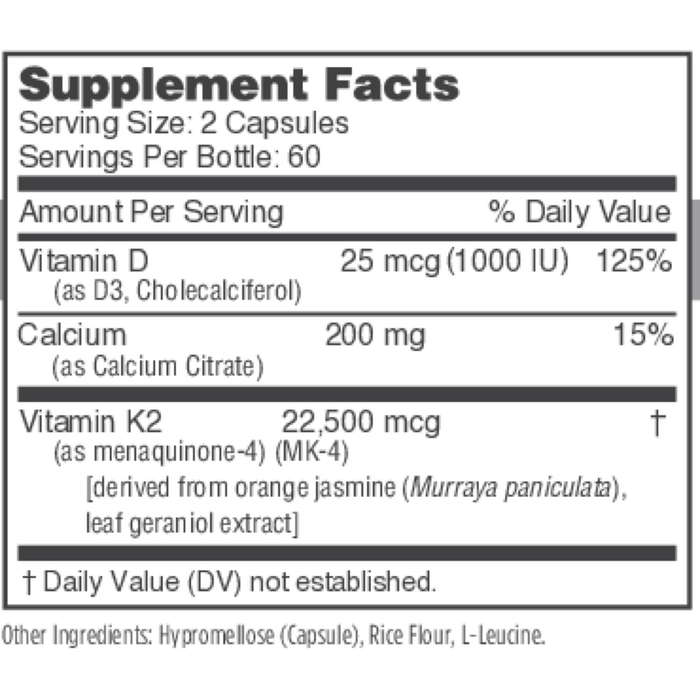 Osteo-K Minis 120 Capsules by NBI Supplement Facts Label