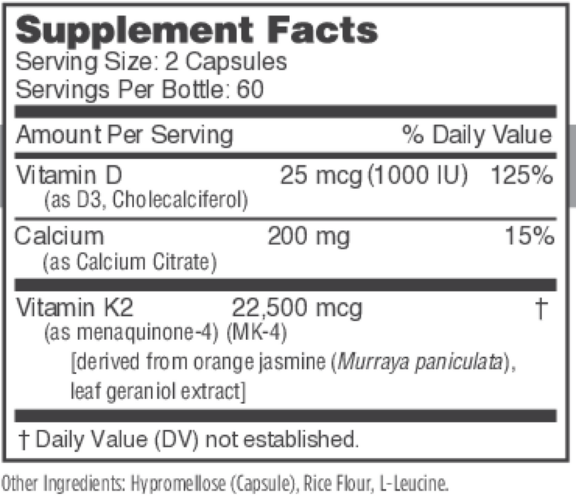 Osteo-K Minis 120 Capsules by NBI Supplement Facts Label