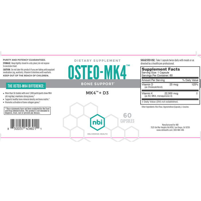 Osteo-MK4 K2+D3 60 Capsules by NBI Label 