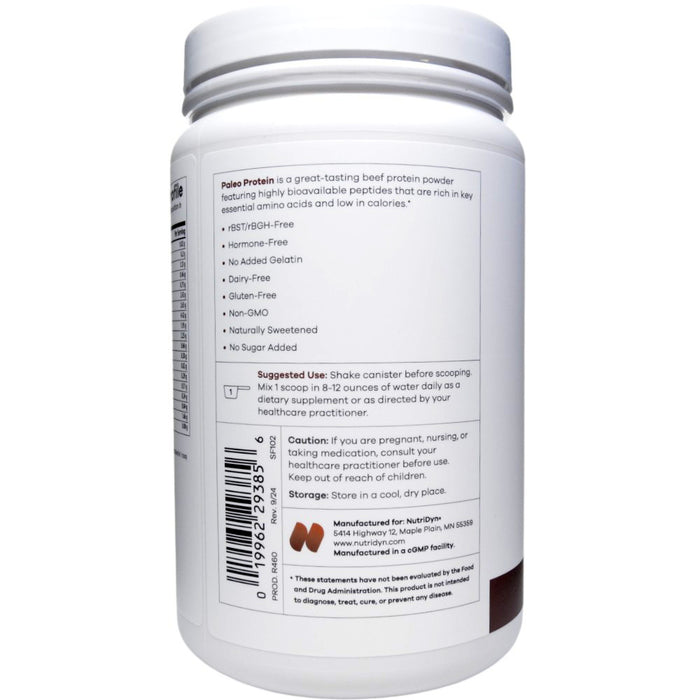 Protein powder container with label on a white background