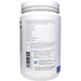 White protein powder container with label on a white background