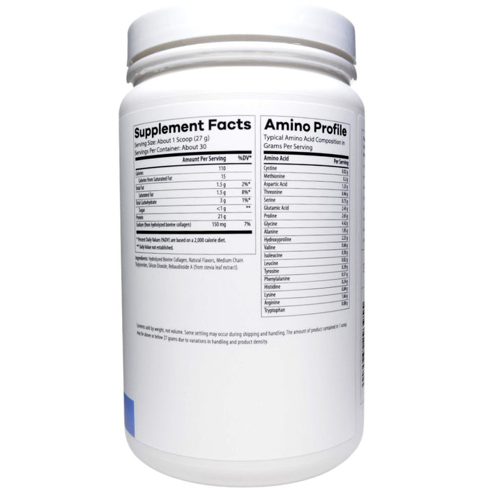 Supplement container with nutritional information on a white background
