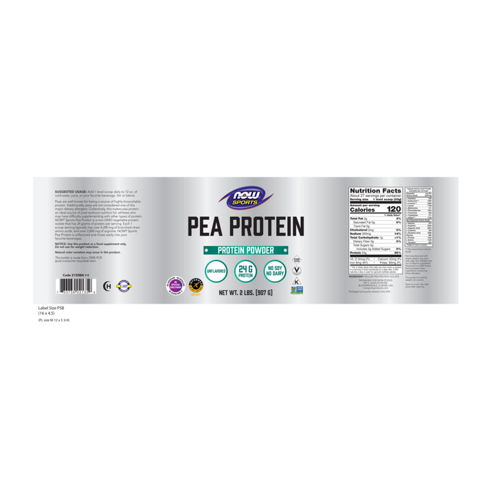 NOW, Pea Protein Unflavored Label