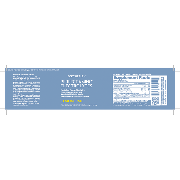 Perfect Amino Electrolytes 60 Servings by BodyHealth Description Label