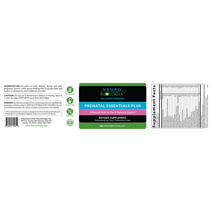 Prenatal Essentials Plus 90 Capsules by Neurobiologix Label
