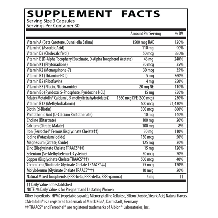 Prenatal Essentials Plus 90 Capsules by Neurobiologix Label Supplement Facts