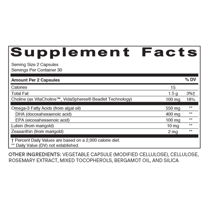 Prenatal Omega 3+ Vegan 60 Capsules by Needed supplement facts label


