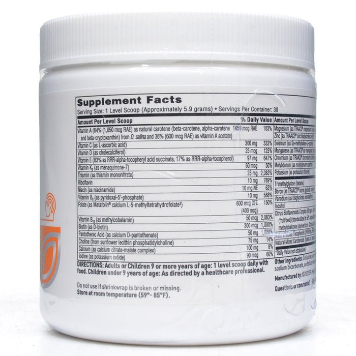 Supplement container with detailed label on a white background
