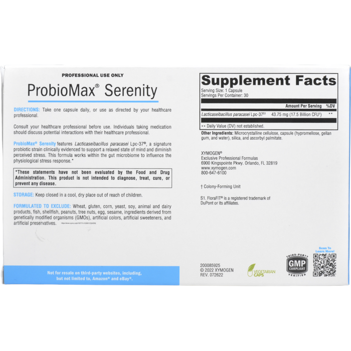 Supplement Facts ProbioMax Serenity 30 Capsules