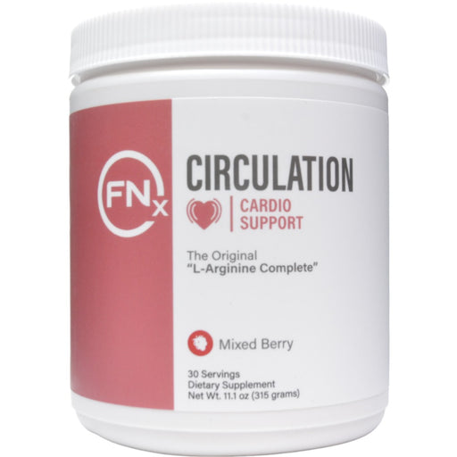 A container of Fenix Nutrition Circulation Cardio Support supplement in mixed berry flavor.