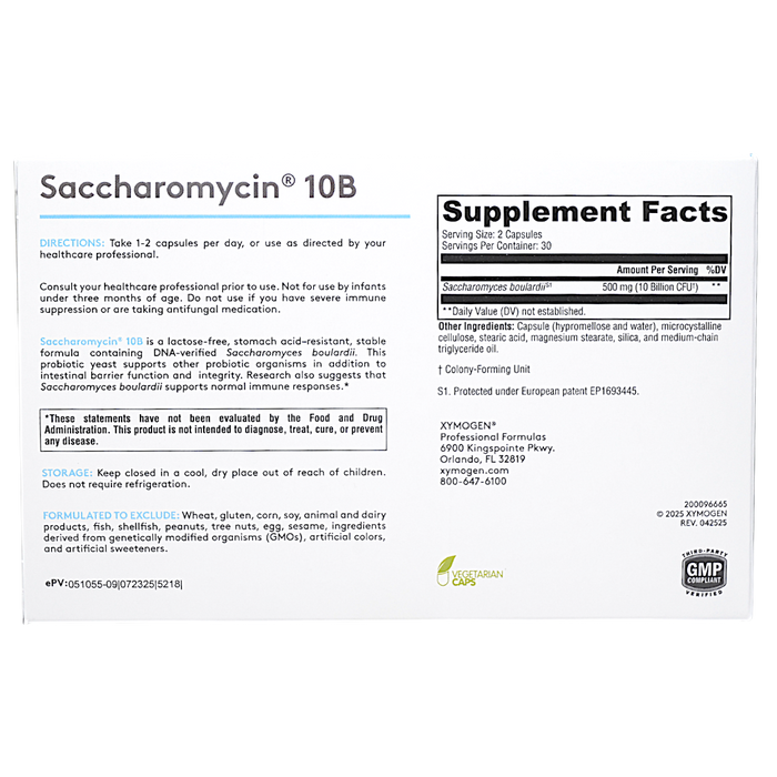 Saccharomycin 10B 60 capsules Supplement Facts