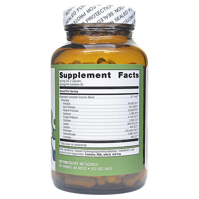 SpectraZyme Complete Enzymes 180 capsules Supplement Facts