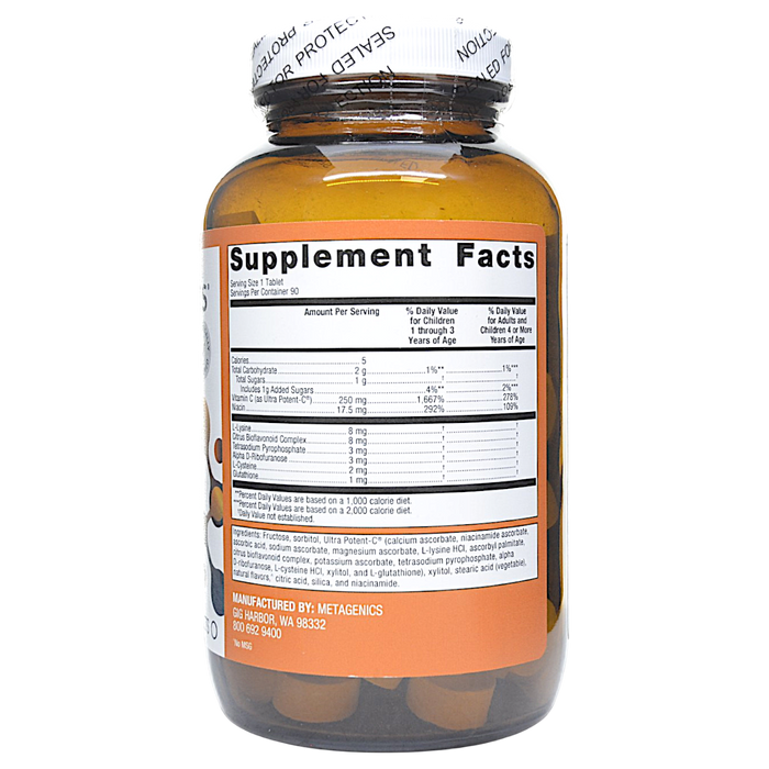 Ultra Potent-C Vitamin C 250 mg 90 Chewable Tablets Supplement Facts