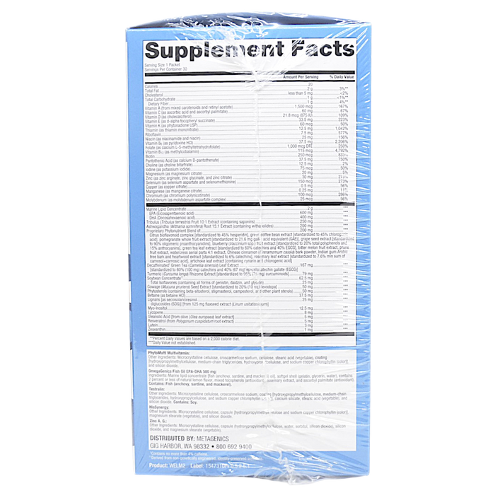 Wellness Essentials Men's Vitality Daily Packs 30 Packets Supplement Facts