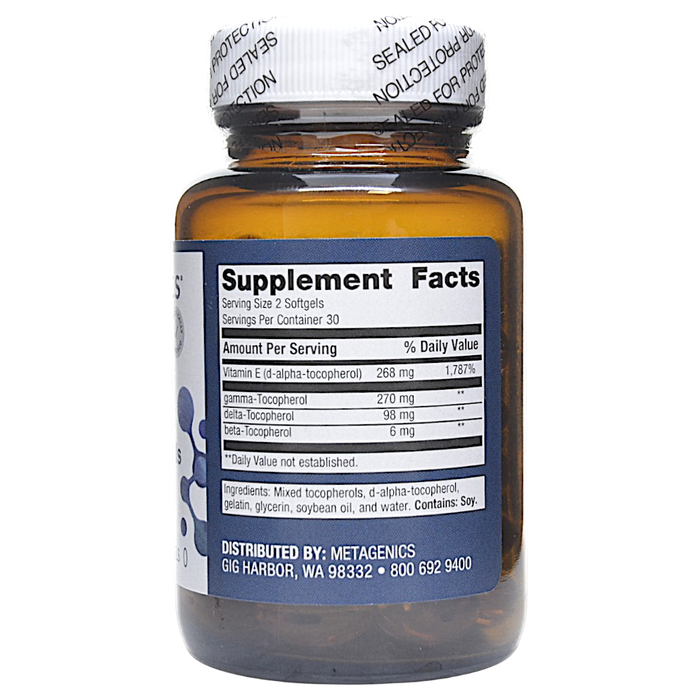 Vitamin E Mixed Tocopherols 60 Softgels Supplement Facts