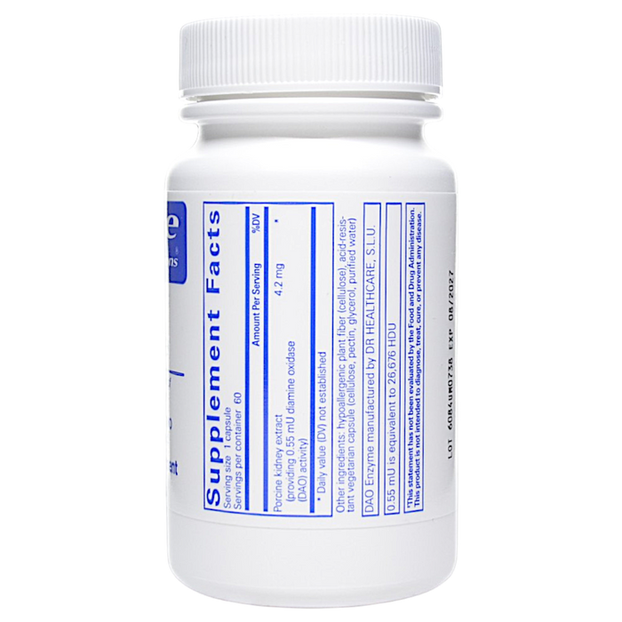 DAO Enzyme 4.2 mg 60 caps Supplement Facts