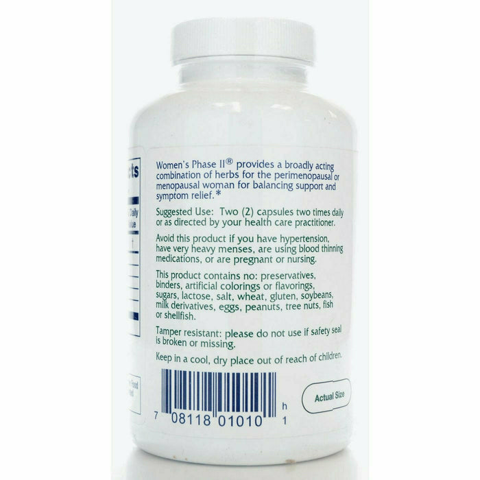 Bottle of Women's Phase II supplement with label and barcode on a white background