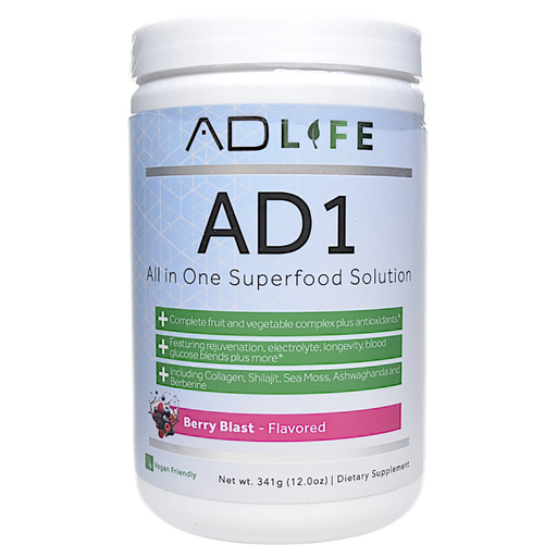 Canister of Project AD's AD1 24 servings Berry Blast