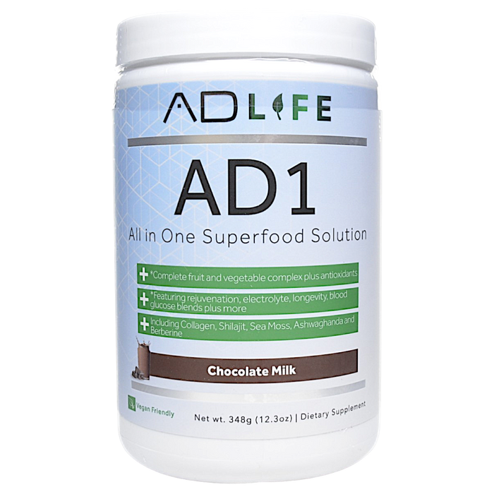 Canister of Project AD's AD1 24 servings Chocolate Milk