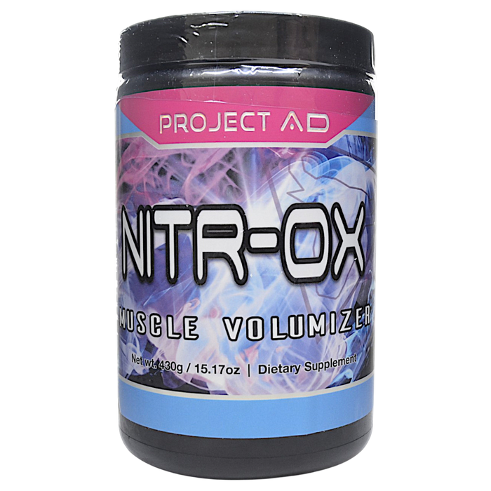 Canister of Project AD's Nitr-Ox 20 servings Blue Raspberry Freeze